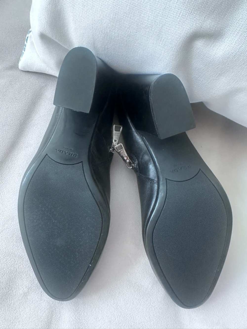 Prada Black Leather Ankle Boots Block Heel Zip Booties EU 39 / US 9 NWOT - Picture 7 of 10